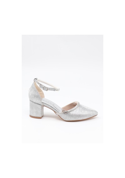 Nesilshoes Nesil Shoes Elva 45029 Gümüş Simli Topuklu Kadın Ayakkabı