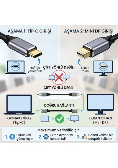 Daytona K-02 Type-C To Mini Display Port Görüntü Aktarım Kablosu
