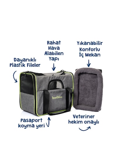 Missidea Brave Paws Kare Model Plastik Fileli Kedi Ve Köpek Taşıma Çantası Gri