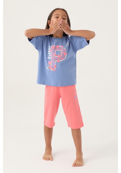 U.S. Polo Assn. Kız Çocuk Mavi Capri Alt Üst Takım 50315467-VR036