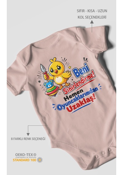 Morivokids Beni Sinirlendirme Mesajlı Kısa Kollu Bebek Body %100 Pamuk Pastel Pembe