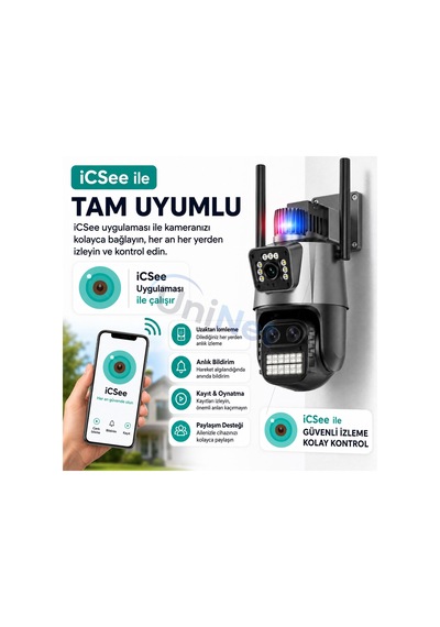 Uninet 6mp Çift Kameralı Wifi Ptz Döner Başlıklı Güvenlik Kamerası Polis Çakarı Ve 40 Metre Gece Görüşü Bulunan Ip Kamera