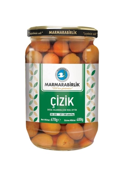 Marmarabirlik Yeşil Çizik Zeytin 400 Gr Cam Xs-2xs X 2 Adet