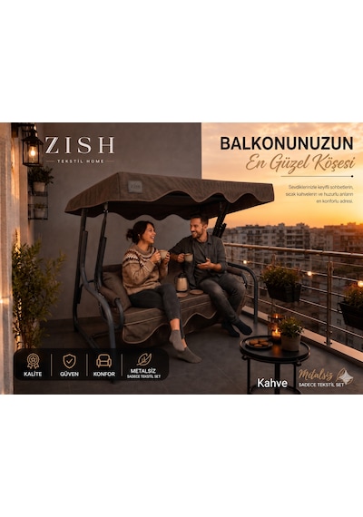 Altaleno 2 Kişilik 130 45 Cm Süngerli Bahçe Balkon Salıncak Minderi Yıkanabilir Kılıflı, Tenteli Keten Kumaş Tekstil Seti 24 Dns 8 Cm Orta Sert Sünger Kahverengi