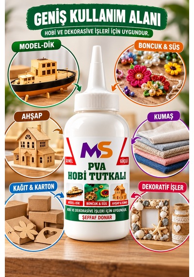 Pva Hobi Tutkalı 150 Gram Şeffaf Hazır Ahşap Karton Kumaş Kağıt Uygulama Maket Yapıştırıcısı