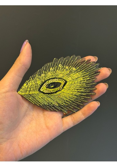 10 x 7 CM Sarı Tavus Kuşu Kanadı Broş Yaka İğnesi Giyim Aksesuarı Renkli