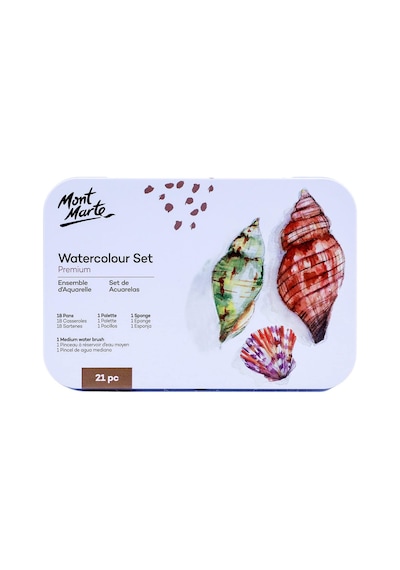 Premium Suluboya Kek Seti, 21 Adet, 18 Renk, 1 Su Fırçası, 1 Sünger, 4 Karıştırma Kuyusu Metalik