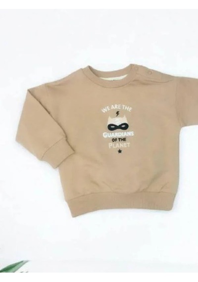 Çikoby Erkek Bebek Guardians Yazılı Sweatshirt-14868 Bej