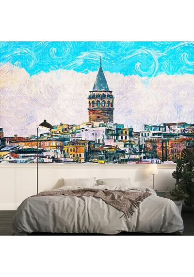Yağlı Boya Galata Kulesi Çalışması Poster Duvar Kağıdı Renkli