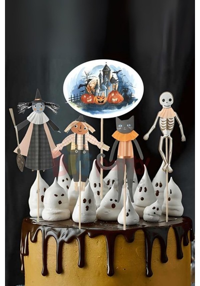Çok Renkli Halloween Temalı Pasta Süsü