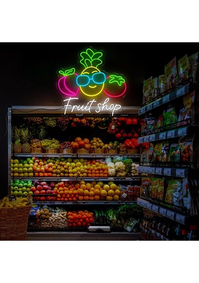Fruit Shop Yazılı Ve Şekilli Neon Tabela Çok Renkli
