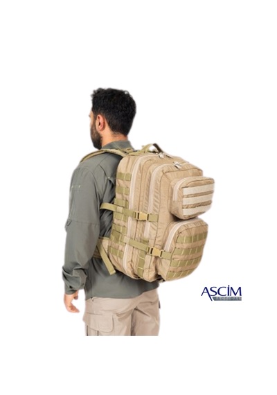 Ascim 46 Litre Taktik Askeri Kamp Ve Yürüyüş Sırt Çantası - 600d Cordura Kumaş Bej