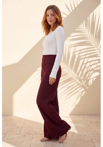 Soulshae Yüksek Bel Kloş Krep Pantolon Bordo