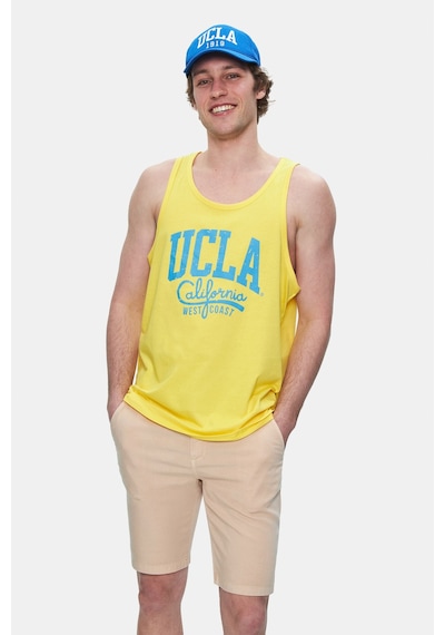 Ucla Pebble Açık Sarı Sıfır Kol Baskılı Oversize Erkek Tshirt Sarı