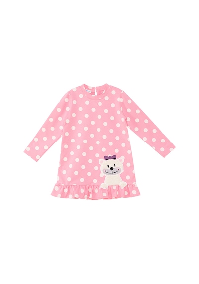 Ayıcık Kız Bebek Puantiyeli Pembe Elbise