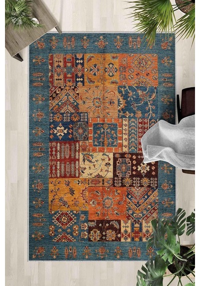 Çok Renkli Halı 0142 - Yıkanabilir, Kaymaz Taban, Dijital Baskılı, Leke Tutmaz, İnce Hav, Modern Salon, Oturma Oda Genel
