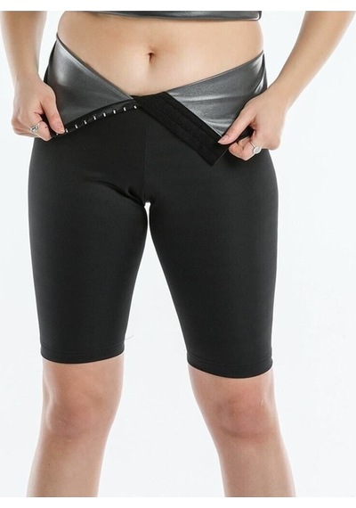 Sh Mağazacılık Sauna-şort Yüksek Bel Agraflı Sauna Unisex Termal Toparlayıcı Ve Sıkılaştırıcı Spor Şort Siyah