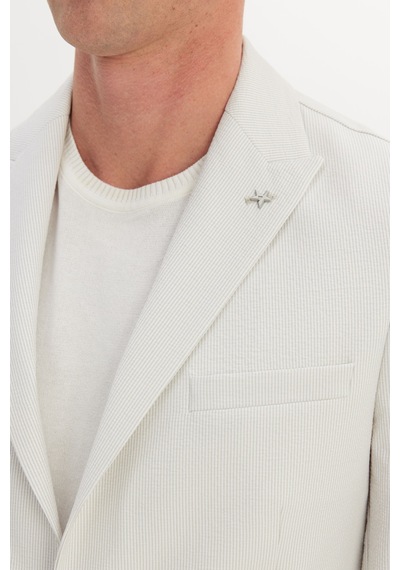 Ac&co Erkek Ekru Slim Fit Kırlangıç Yaka Gofre Desenli Takım Elbise