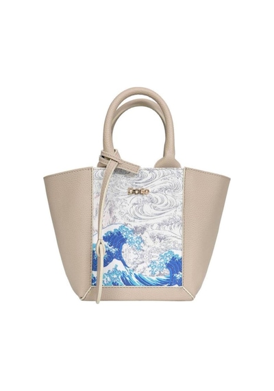 Dogo Kadın Vegan Deri Krem Tote Bag - Japanese Waves Tasarım Bej