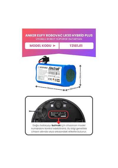 Robovac Lr30 Hybrid Plus Uyumlu Batarya Maksimum Kapasite 3500mah Pil Robot Süpürge Bataryası-t2181j11