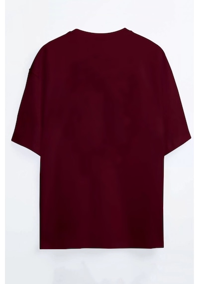 New York Baskılı Bordo - Mavi Oversize T-shirt Bordo