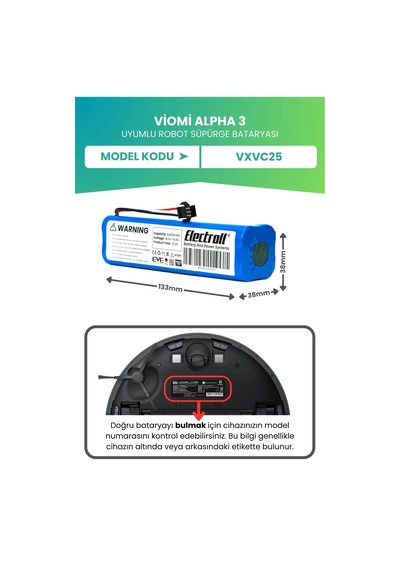 Viomi Alpha 3 Uyumlu Batarya Ultra Yüksek Kapasite 6400mah Robot Süpürge Bataryası Vxvc25
