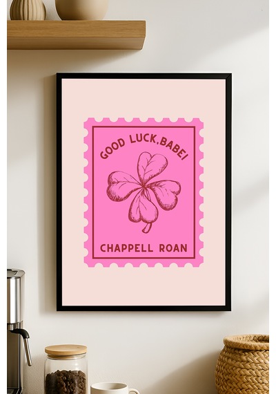 Pembe Şans Doğal Ahşap Çerçeveli Poster, Dekoratif Hediyelik Duvar Tablosu