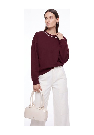 Fabrika Bordo Kadın Bisiklet Yaka Oversize Taşlı Sweatshirt F5wl-swt0036