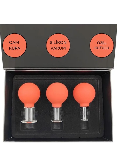 Silikon Vakumlu Cam Yüz Masaj Kupası 3'lü Set Turuncu Renk Silikon Vakumlu Cam Yüz Masaj Kupası 3'lü Set Turuncu Renk