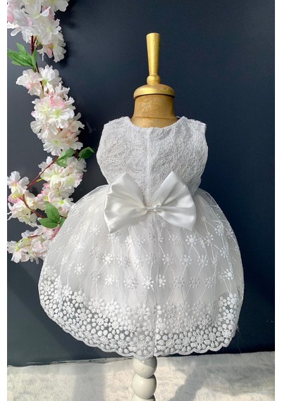 Mnk Baby & Kids Dantelli Kız Bebek Elbise Pnpn152 Beyaz