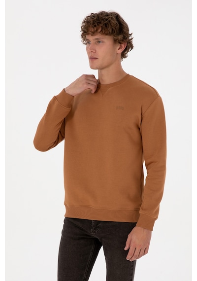 U.S. Polo Assn. Erkek Comfort Fit Bisiklet Yaka Şardonlu Camel Basic Sweatshirt 50313757-VR233