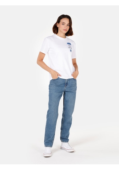 Colin's Colins Regular Fit Bisiklet Yaka Baskılı Beyaz Kadın Kısa Kol Tişört Cl1072743 Q1.v1 Wht Beyaz