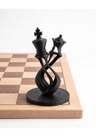 Satranç Kral Ve Kraliçe Biblosu Modern Bükümlü Spiral Tasarım Mat Siyah 15 Cm Masaüstü Kitaplık Dekoru Çiftlere Yıldönümü Hediyesi 15cm
