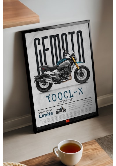 Cfmoto 700 Cl-x Adventure Siyah Ahşap Çerçeveli Poster, Dekoratif Motosiklet Duvar Tablosu