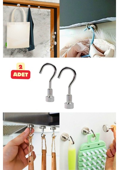 2 Adet Çok Amaçlı Manyetik Magnet Askı Mutfak Banyo Eşya Tutucu Askılığı Metal Beyaz Cn Diğer