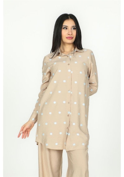 Sortie Collection Puantiyeli Desen Basic Model Uzun Gömlek Vizon-vizon Vizon