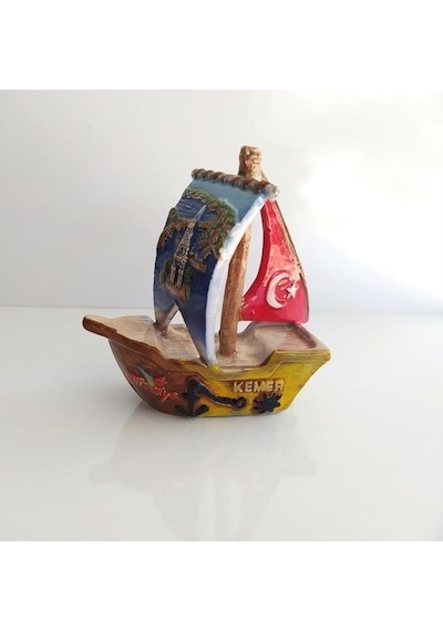 Orta Boy Gemi Biblo Türk Bayraklı Ev Masa Üstü Figür Obje Seramik