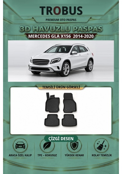 Mercedes-benz Gla X156 2014-2020 Çizgi Desen 3d Havuzlu Paspas Takımı Siyah