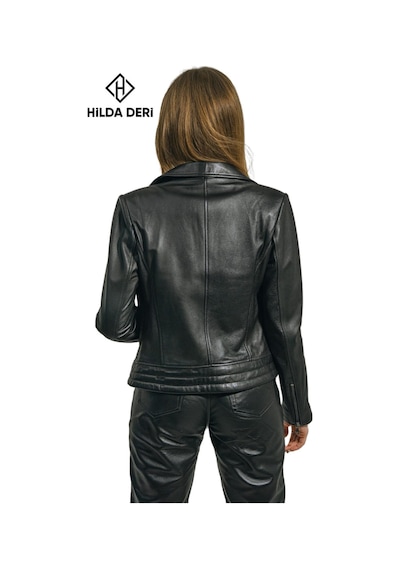 Hilda Deri Lotus Biker Tarzı Siyah Hakiki Deri Ceket 001