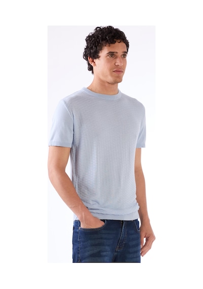 Dufy Buz Mavisi O Yaka Düz Renk Kısa Kollu Slim Fit Triko Tshirt Buz Mavisi