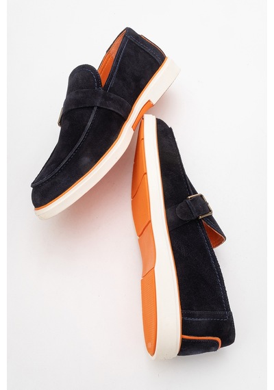 Dericlub Erkek Hafif Tabanlı Toka Detaylı Loafer Gerçek Süet Deri Cr 2406 Lacivert