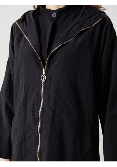 Lcwaıkıkı Classic Siyah Kapüşonlu Düz Oversize Kadın Tunik