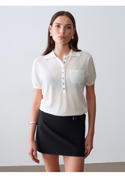 Dilvin 10874 Lyocell Karışımlı Polo Yaka Bluz-ekru