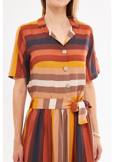 Armonika Kadın Renkli Önü Düğmeli Beli Büzgülü Kuşaklı Midi Boy Elbise Arm-24y001068 Çok Renkli Armonika Kadın Renkli Önü Düğmeli Beli Büzgülü Kuşaklı Midi Boy Elbise Arm-24y001068 Çok Renkli