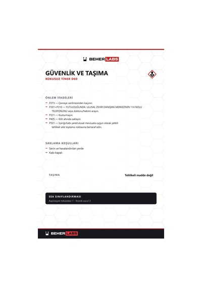 Beherlabs Kokusuz Tiner D60 1 L