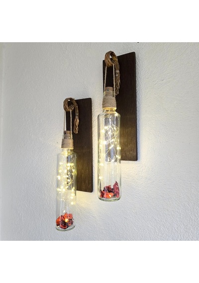 Led Işıklı, Ceviz Renkli Duvar Aplik, 2’Li Set