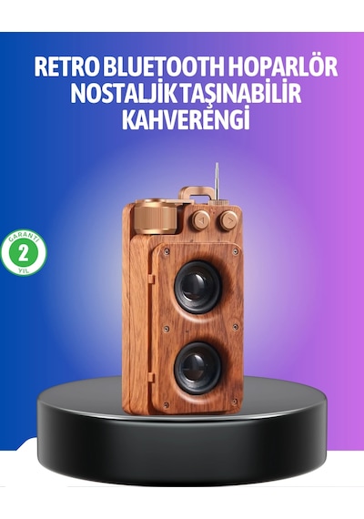 Hubrendy Tekno Vintage Tasarımlı Bluetooth Hoparlör Uzun Pil Ömürlü Ve Fm Destekli