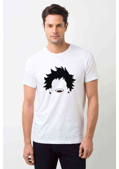 Anime My Hero Baskılı Erkek Tshirt Beyaz