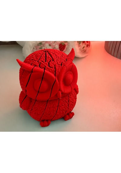 3d Baskı Hareketli Baykuş Figürü - Eklemli Flexi Oyuncak - Kırmızı