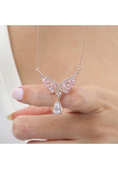 Mia vento Pink Taşlı Melek Masalı Rosegold Gümüş Kolye